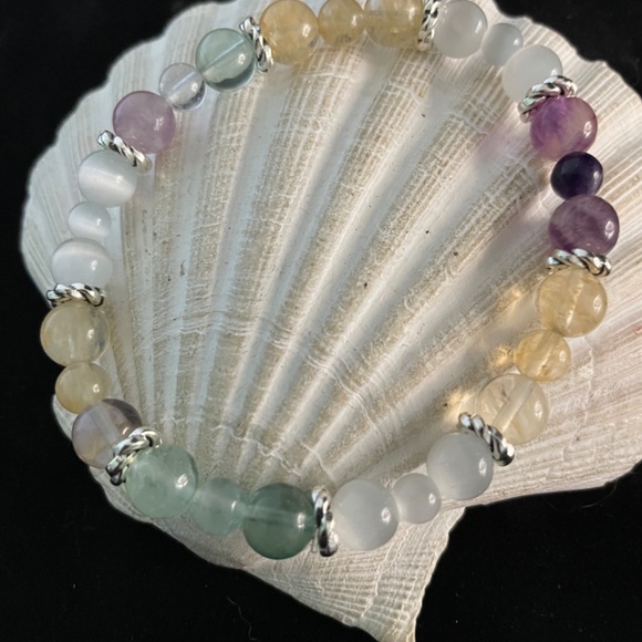 Fight Cancer With Fluorite, Citrine, Selenite, Beaded Stretch Bracelet - Picture 4 of 4